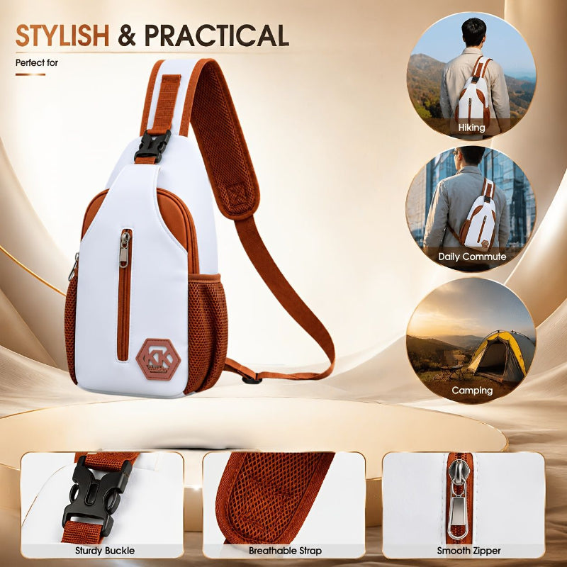 Vintage Two-Tone Sling Chest Bag Adjustable Crossbody Shoulder Bag for Travel Hiking