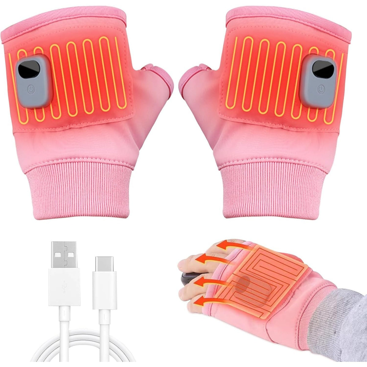 Rechargeable Heated Fingerless Gloves | 3 Heat Levels