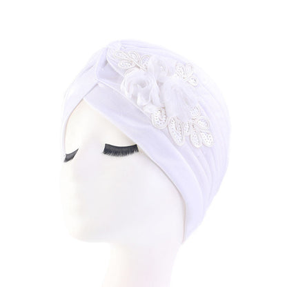 Women's Elegant Floral Sequin Turban Hat – Pleated Headwrap for Church & Everyday Wear