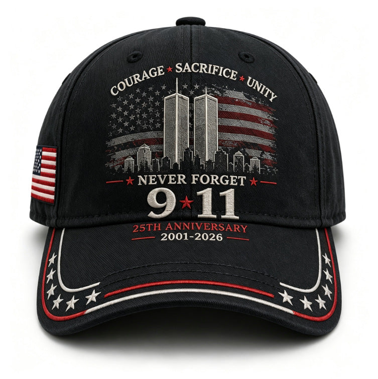 Never Forget 9/11 25th Anniversary Commemorative Cap — 8 Colors, Courage Sacrifice Unity