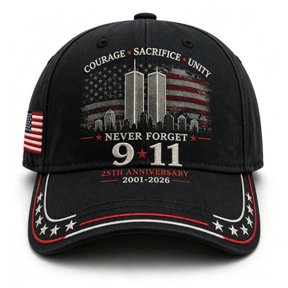 Never Forget 9/11 25th Anniversary Commemorative Cap — 8 Colors, Courage Sacrifice Unity