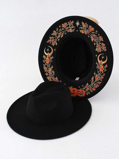 Embroidered Wide Brim Western Hat — Hidden Under-Brim Art, 9 Mystical Designs