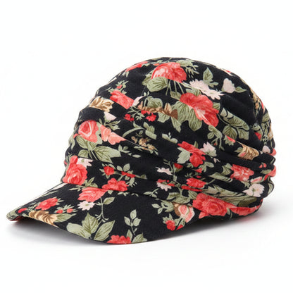 Floral Ruched Turban Cap— Full Coverage, Curved Brim, Multiple Prints