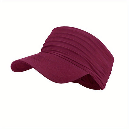 Open-Top Sports Visor Hat – Pleated Ponytail-Friendly Sun Visor
