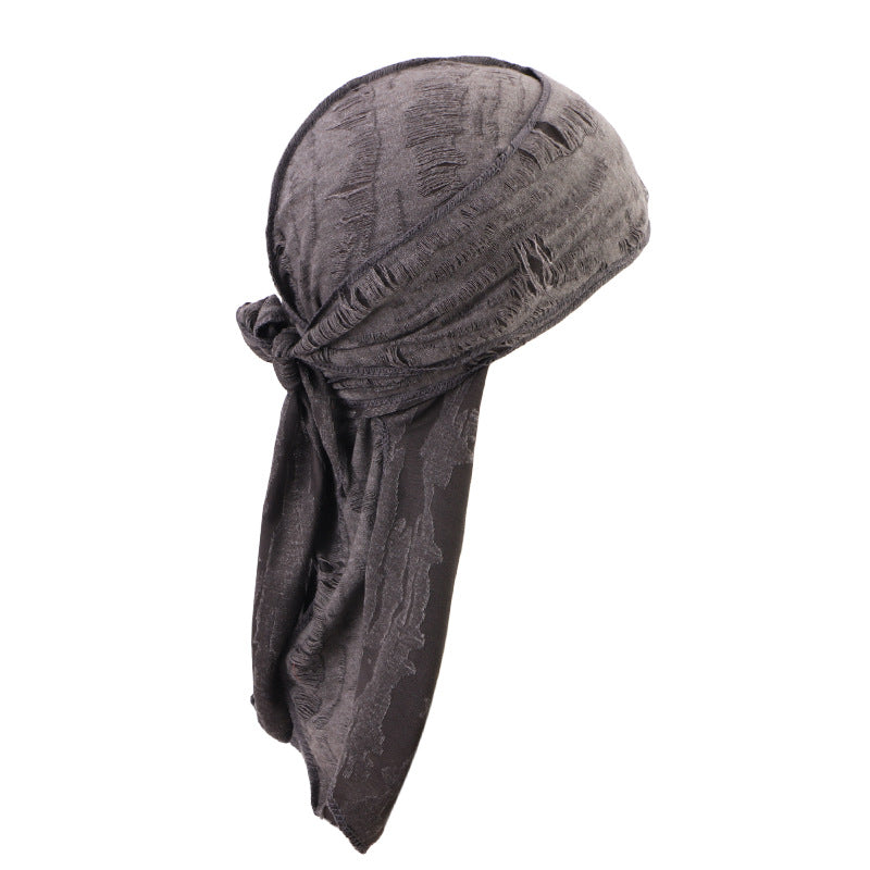 Retro Distressed Tie-Back Head Wrap – Vintage Ripped Long Tail Headscarf