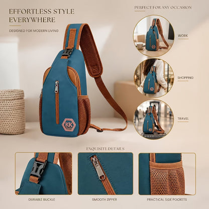 Vintage Two-Tone Sling Chest Bag Adjustable Crossbody Shoulder Bag for Travel Hiking