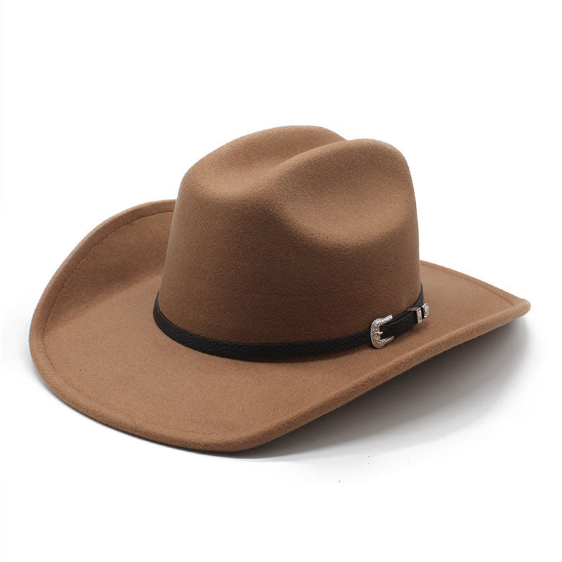 Wide Brim Felt Fedora Hat for Women — Vintage Western Style with Metal Buckle Band