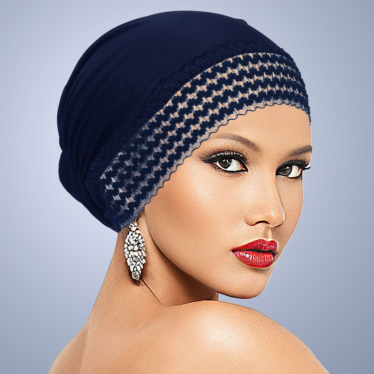 Women's Lace-Trim Turban Cap – Elegant Slip-On Headwrap Hat