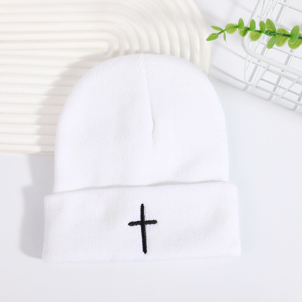 ✝️ Christian Cross Embroidered Beanie – Classic Cuffed Knit Hat