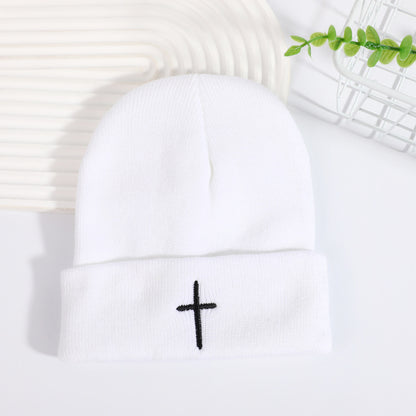 ✝️ Christian Cross Embroidered Beanie – Classic Cuffed Knit Hat