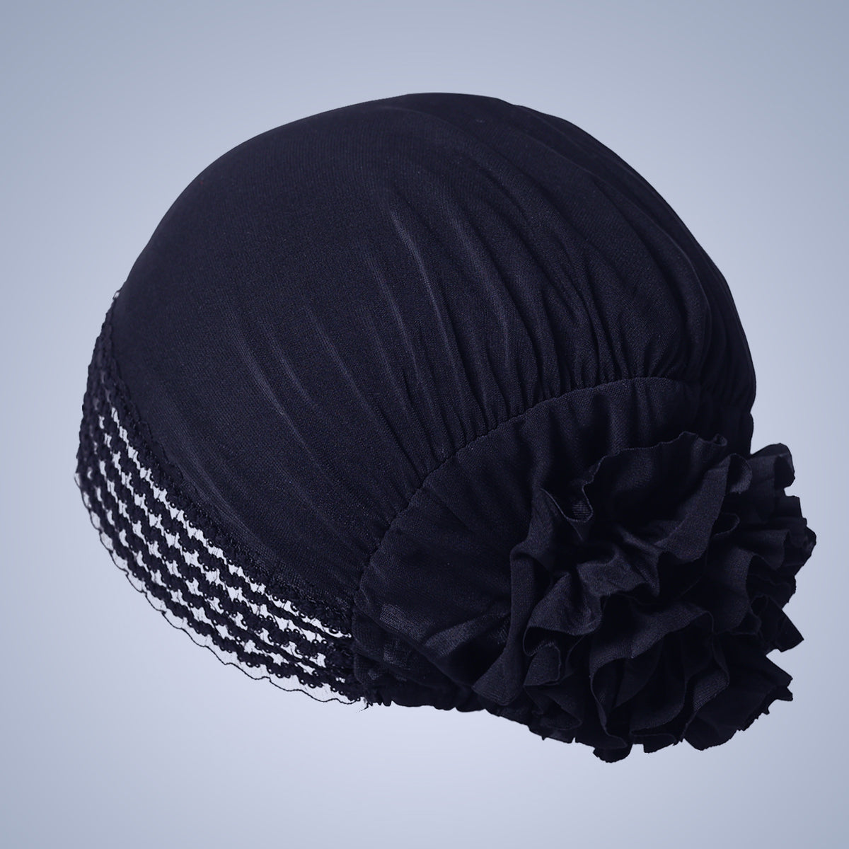 Women's Lace-Trim Flower Turban Hat – Elegant Pre-Styled Head Wrap
