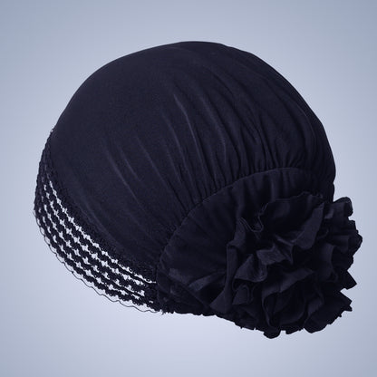 Women's Lace-Trim Flower Turban Hat – Elegant Pre-Styled Head Wrap