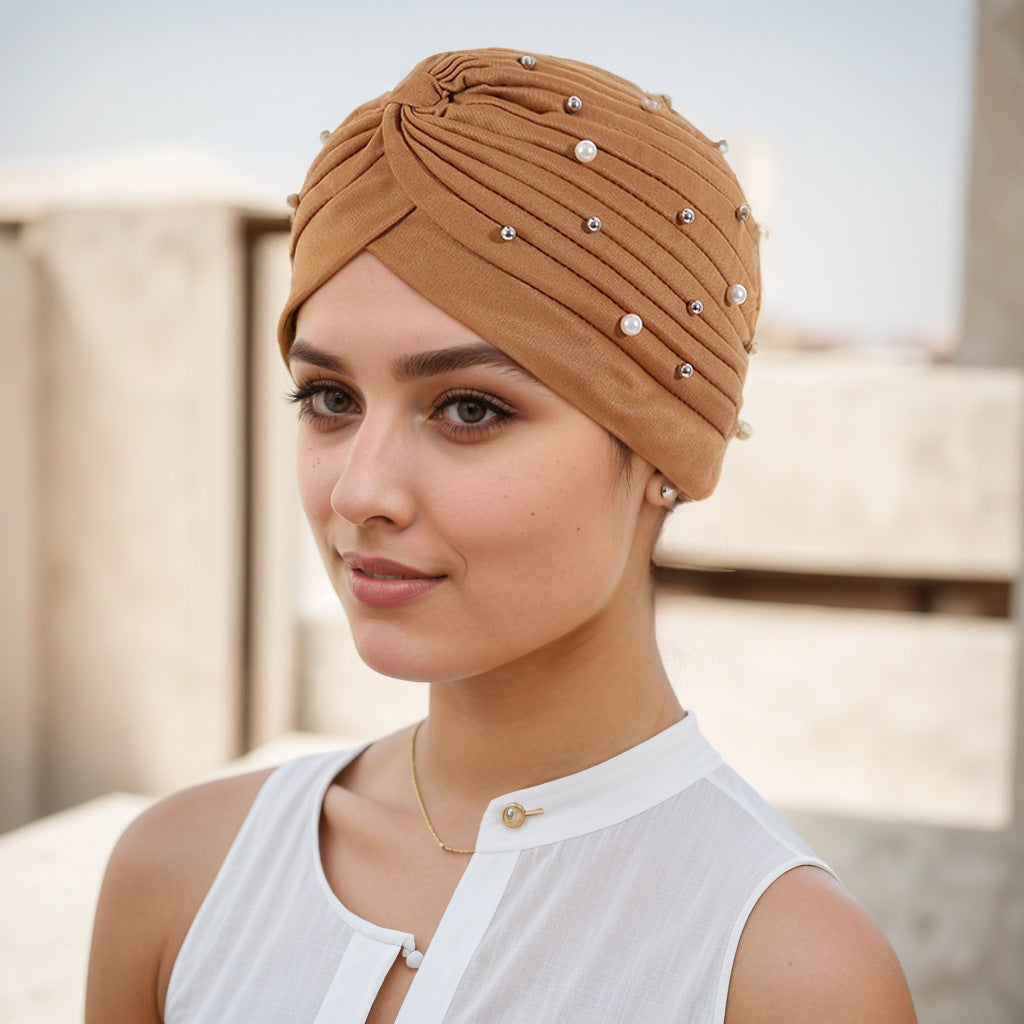 Pearl Pleated Pre-Tied Turban Hat — 8 Colors