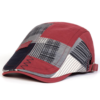 Patchwork Plaid Newsboy Cap for Men Women, Vintage Spliced Cabbie Flat Ivy Cap Adjustable Beret Hat