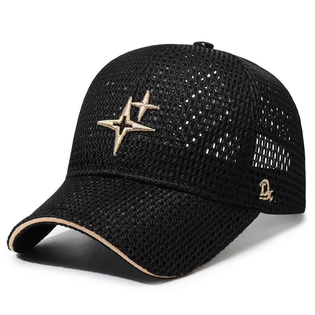 Full-Mesh Baseball Cap with Gold Star Embroidery — Breathable Summer Hat, 6 Colors