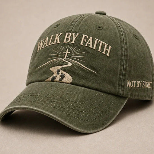 Walk By Faith Embroidered Baseball Cap — Vintage Washed Cotton, 5 Colors