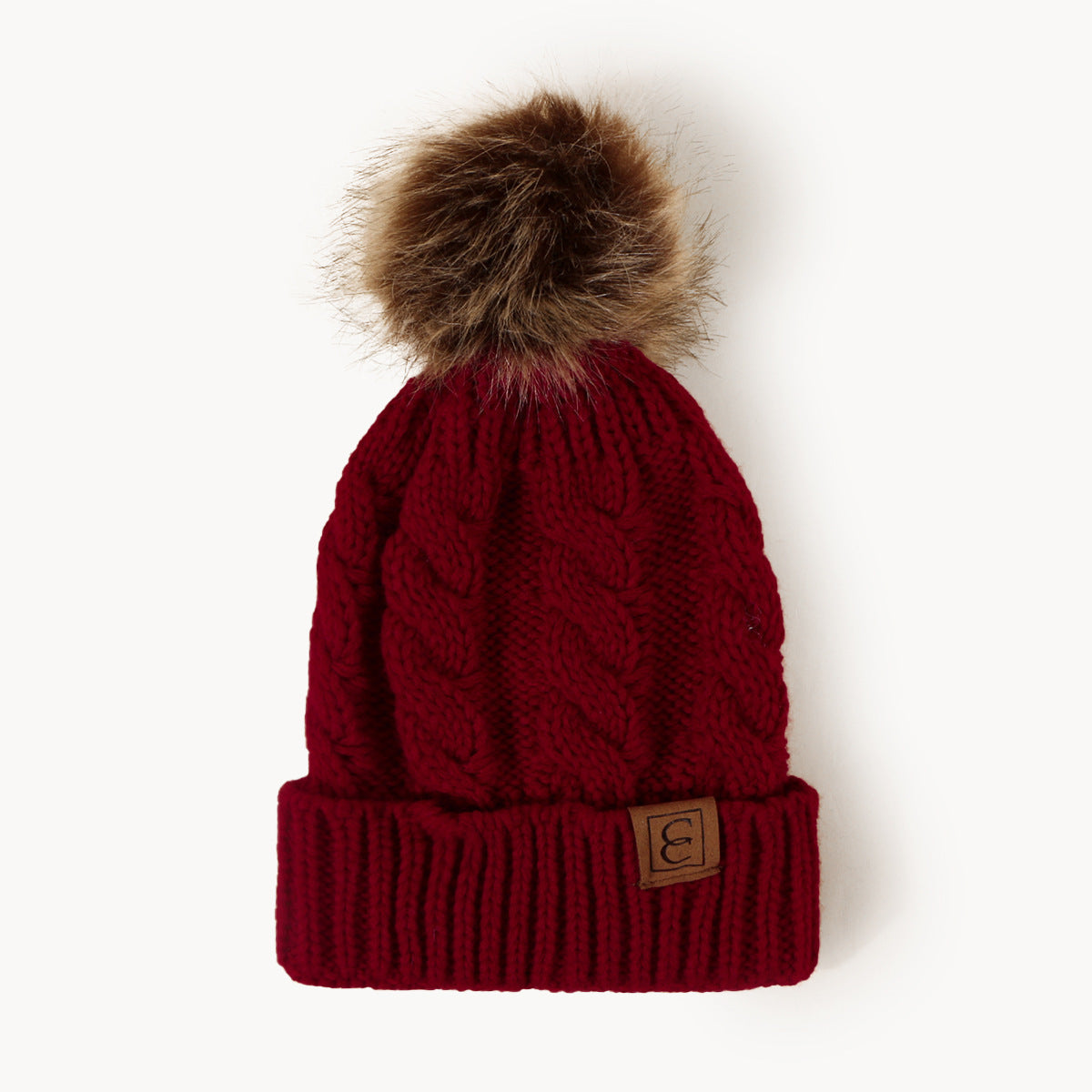 Women's Cable Knit Pom-Pom Beanie – Cozy Cuffed Winter Hat