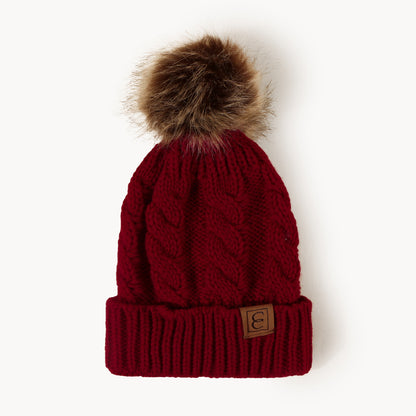 Women's Cable Knit Pom-Pom Beanie – Cozy Cuffed Winter Hat
