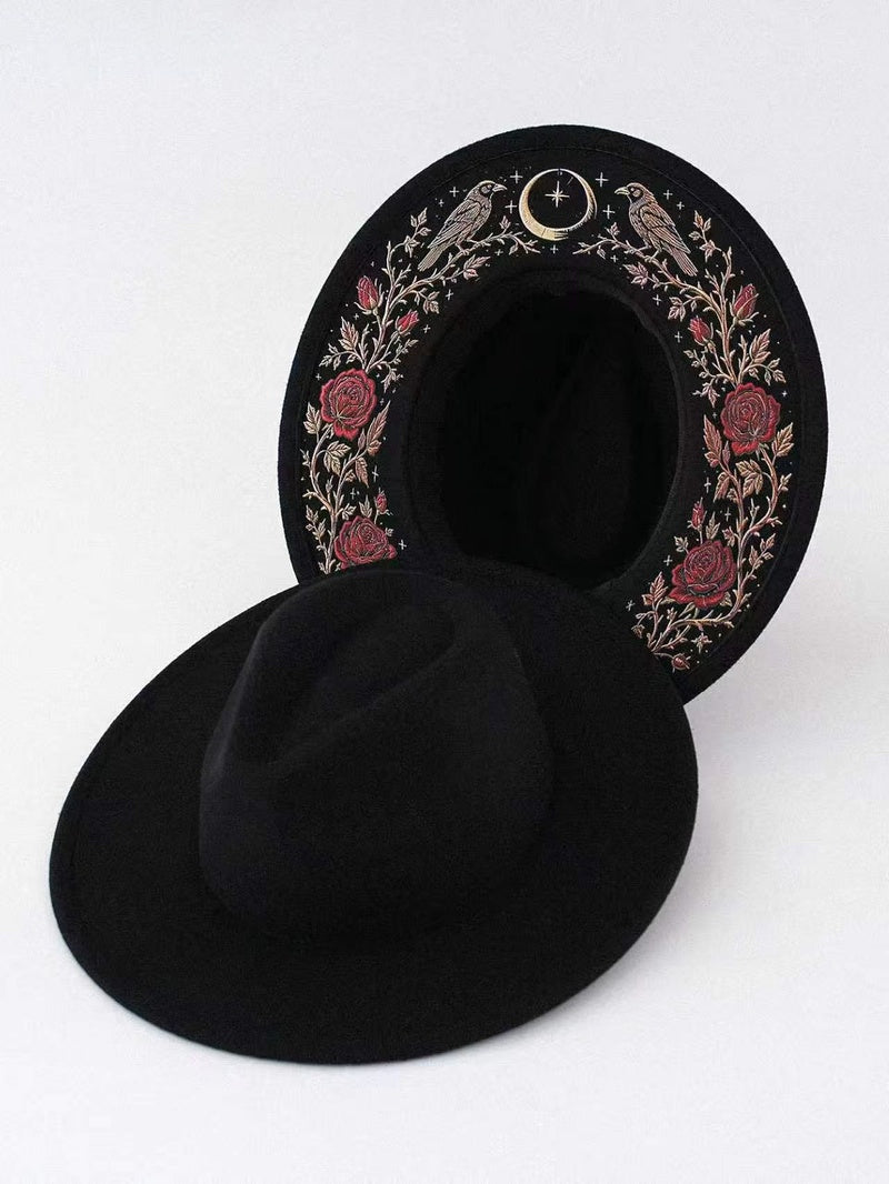 Embroidered Wide Brim Western Hat — Hidden Under-Brim Art, 9 Mystical Designs