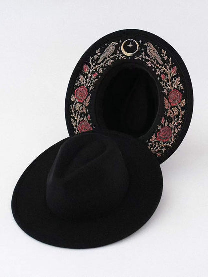 Embroidered Wide Brim Western Hat — Hidden Under-Brim Art, 9 Mystical Designs