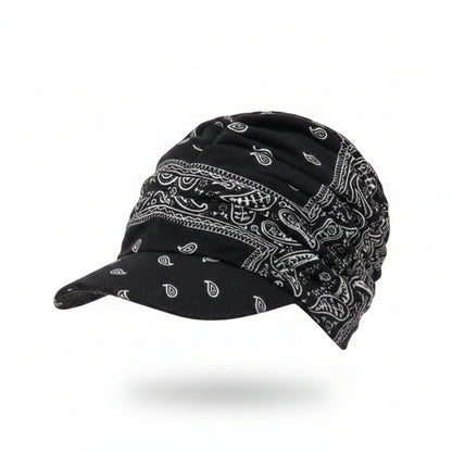 Floral Ruched Turban Cap— Full Coverage, Curved Brim, Multiple Prints
