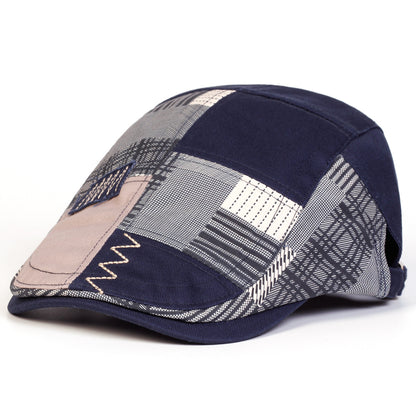 Patchwork Plaid Newsboy Cap for Men Women, Vintage Spliced Cabbie Flat Ivy Cap Adjustable Beret Hat