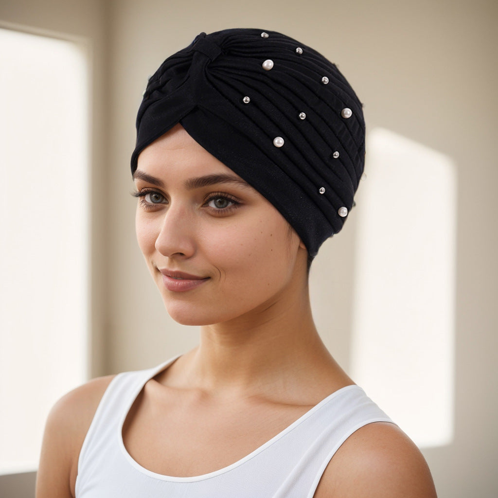 Pearl Pleated Pre-Tied Turban Hat — 8 Colors