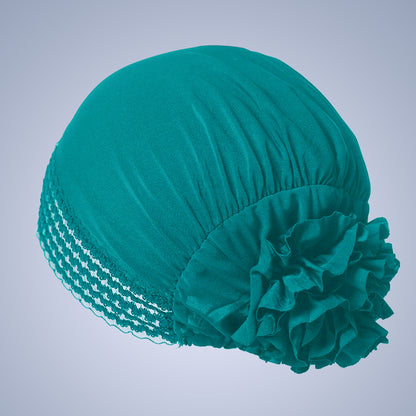 Women's Lace-Trim Flower Turban Hat – Elegant Pre-Styled Head Wrap