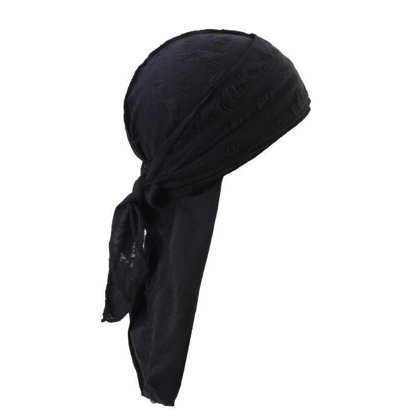 Retro Distressed Tie-Back Head Wrap – Vintage Ripped Long Tail Headscarf
