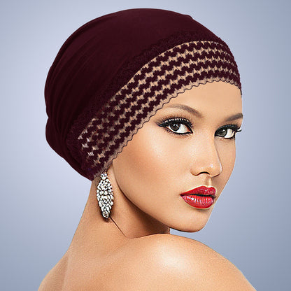 Women's Lace-Trim Turban Cap – Elegant Slip-On Headwrap Hat