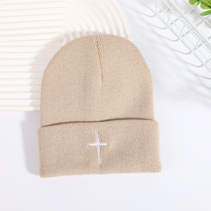 ✝️ Christian Cross Embroidered Beanie – Classic Cuffed Knit Hat