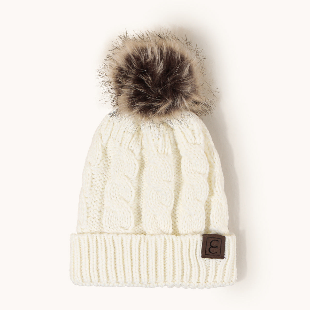 Women's Cable Knit Pom-Pom Beanie – Cozy Cuffed Winter Hat