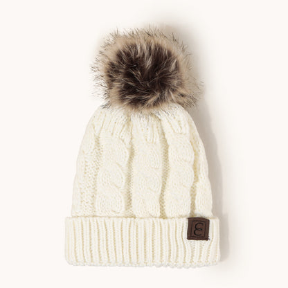 Women's Cable Knit Pom-Pom Beanie – Cozy Cuffed Winter Hat