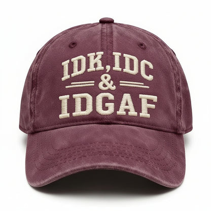 Vintage Washed Baseball Cap IDK IDC & IDGAF Embroidered Distressed Cotton Dad Hat Adjustable Casual Trucker Hat For Men Women
