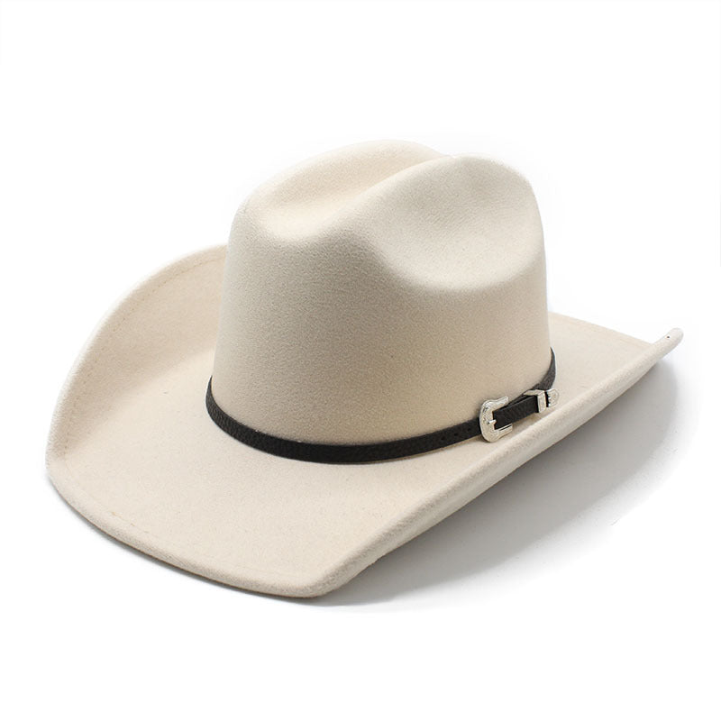 Wide Brim Felt Fedora Hat for Women — Vintage Western Style with Metal Buckle Band