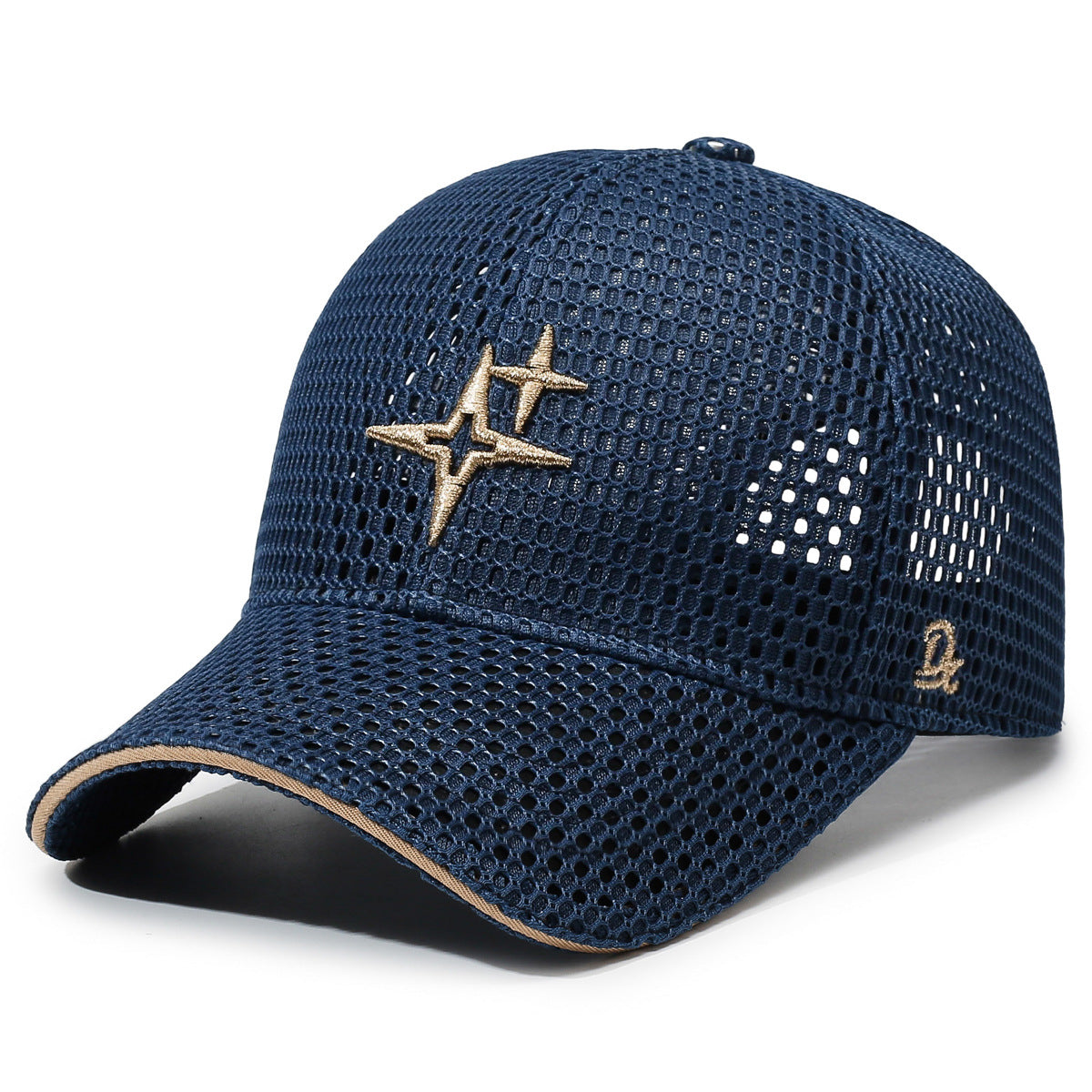 Full-Mesh Baseball Cap with Gold Star Embroidery — Breathable Summer Hat, 6 Colors