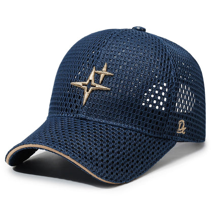Full-Mesh Baseball Cap with Gold Star Embroidery — Breathable Summer Hat, 6 Colors