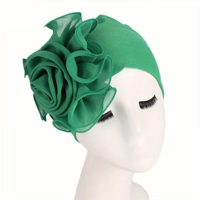 Women's 3D Floral Turban Hat – Elegant Head Cover