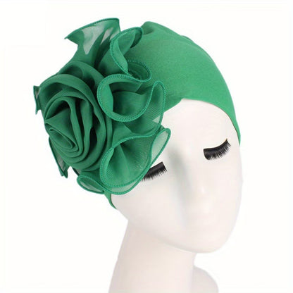 Women's 3D Floral Turban Hat – Elegant Head Cover