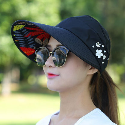 Women's Wide Brim Sun Hat — Foldable, Ponytail-Friendly, 10 Colors