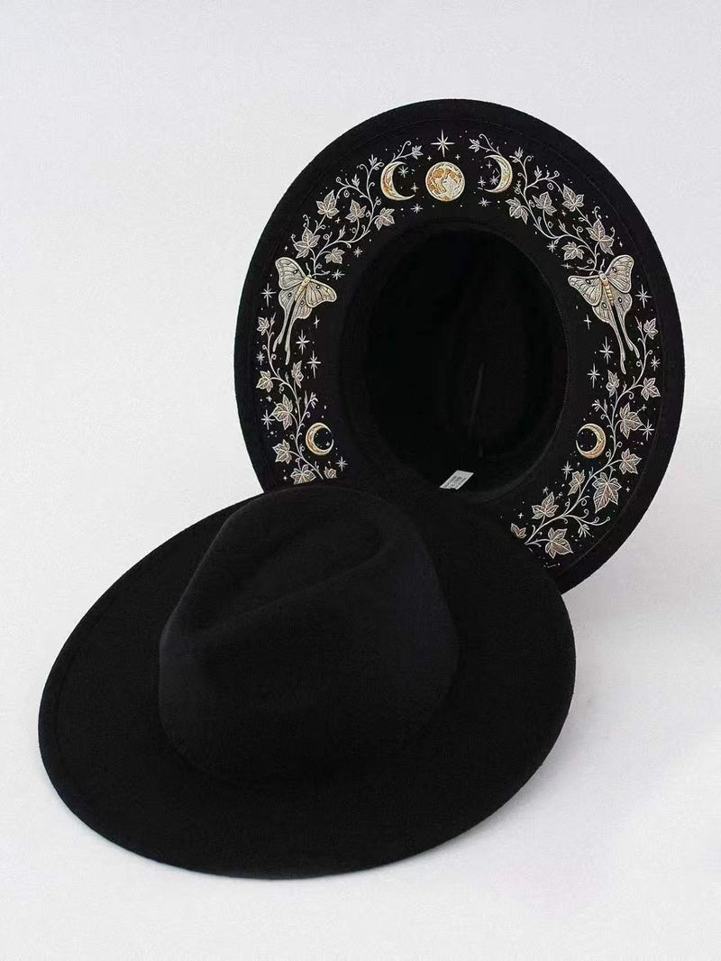 Embroidered Wide Brim Western Hat — Hidden Under-Brim Art, 9 Mystical Designs