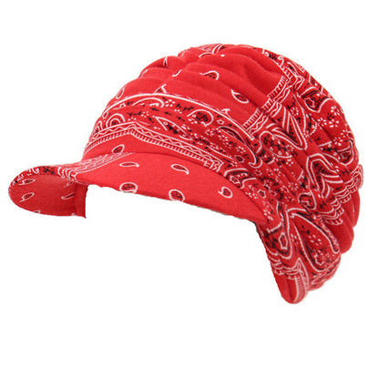 Floral Ruched Turban Cap— Full Coverage, Curved Brim, Multiple Prints