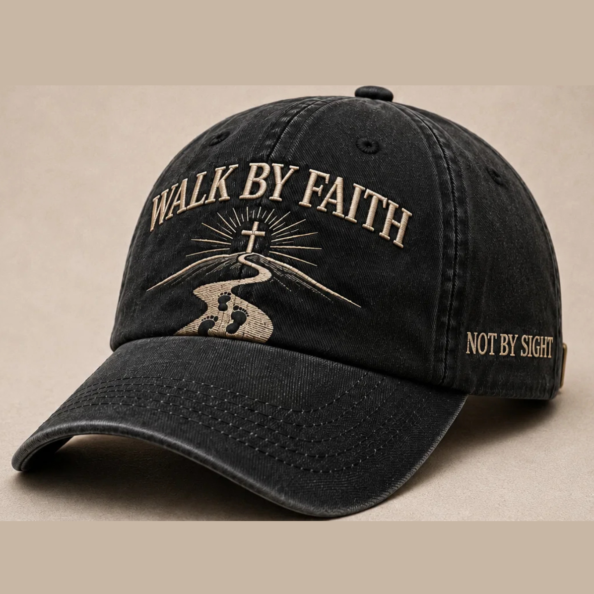Walk By Faith Embroidered Baseball Cap — Vintage Washed Cotton, 5 Colors