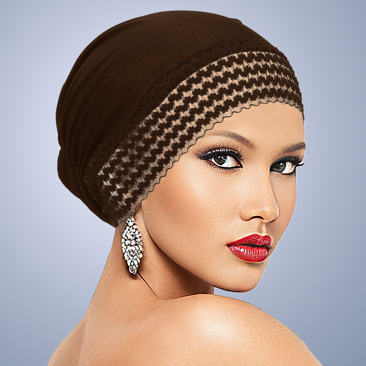 Women's Lace-Trim Turban Cap – Elegant Slip-On Headwrap Hat
