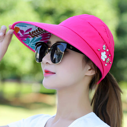 Women's Wide Brim Sun Hat — Foldable, Ponytail-Friendly, 10 Colors