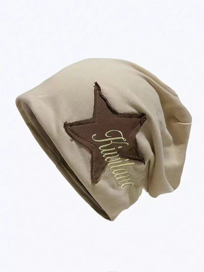 Women's Slouchy Star Patch Beanie | Vintage Cotton Hat