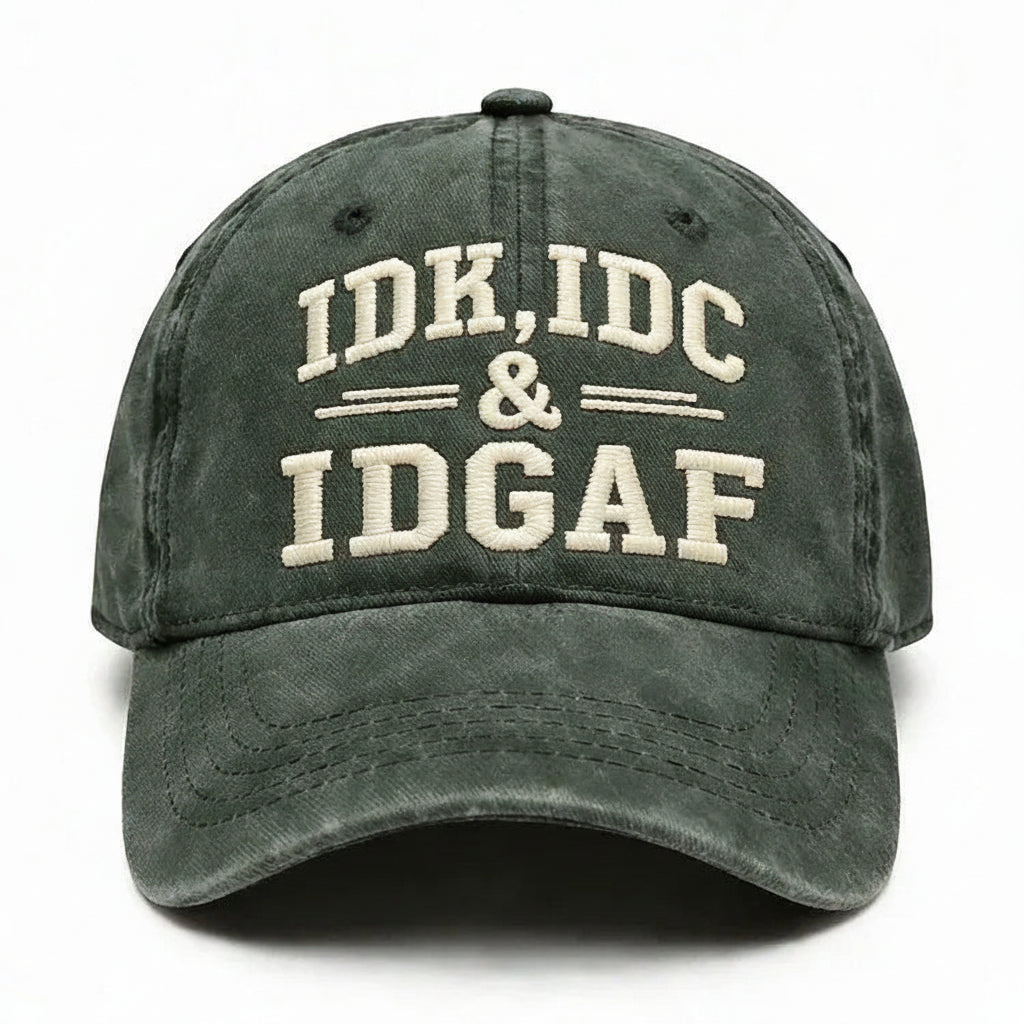 Vintage Washed Baseball Cap IDK IDC & IDGAF Embroidered Distressed Cotton Dad Hat Adjustable Casual Trucker Hat For Men Women