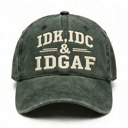 Vintage Washed Baseball Cap IDK IDC & IDGAF Embroidered Distressed Cotton Dad Hat Adjustable Casual Trucker Hat For Men Women