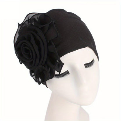 Women's 3D Floral Turban Hat – Elegant Head Cover