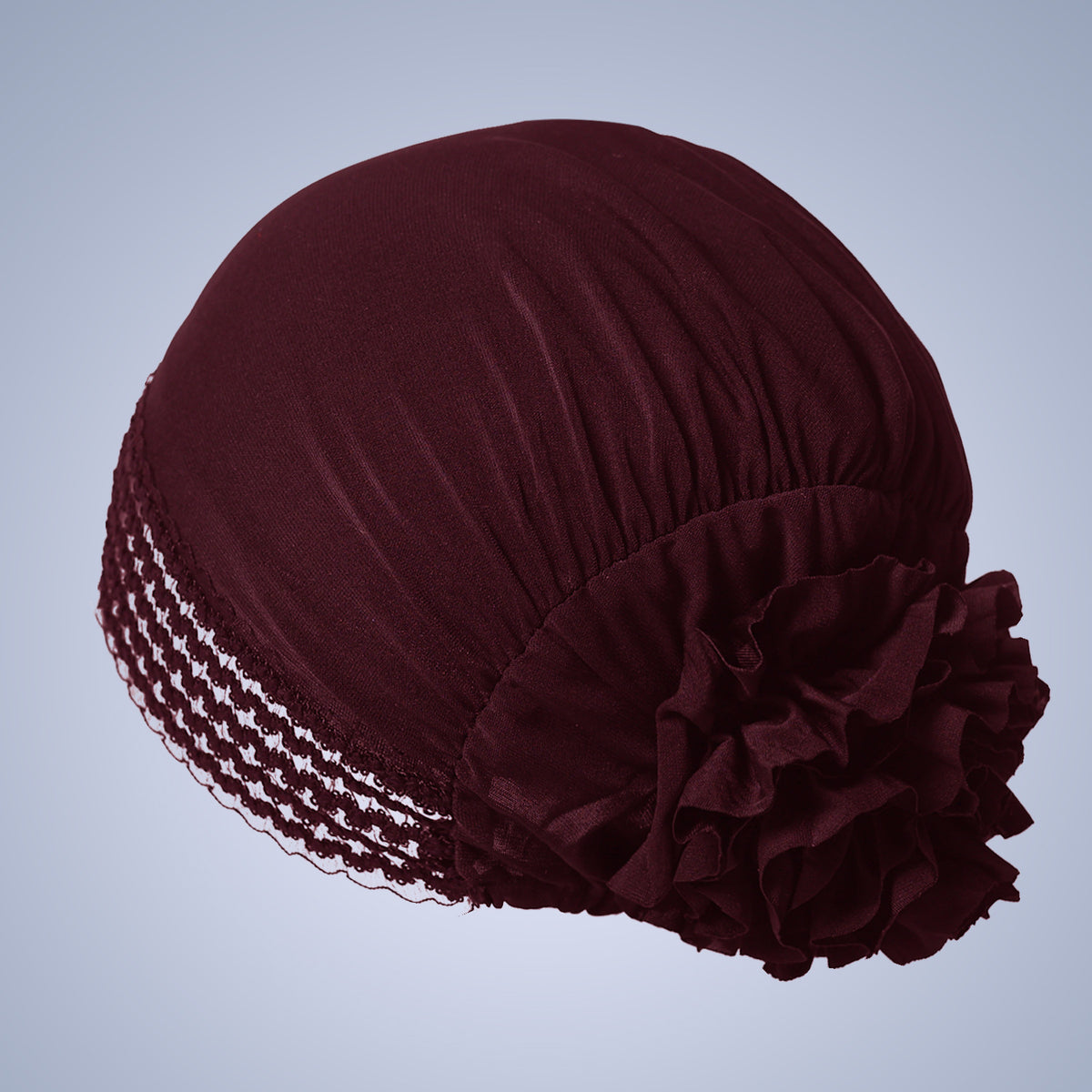 Women's Lace-Trim Flower Turban Hat – Elegant Pre-Styled Head Wrap